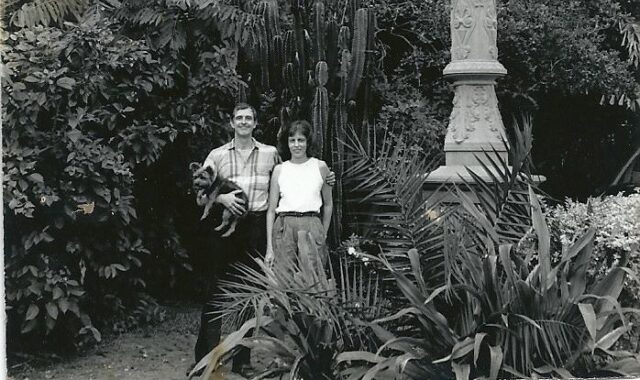 Stan Good and his wife, Dominique, next to the Ansonia in Tampa, FL.